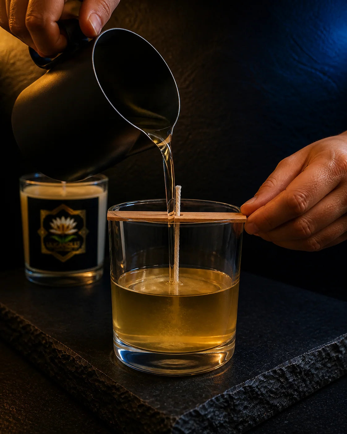 Hand-pouring candle wax